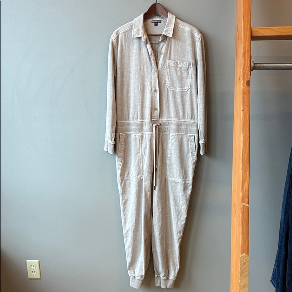 James Perse Stretch Herringbone Tan Khaki Jumpsuit, Large - Picture 2 of 8